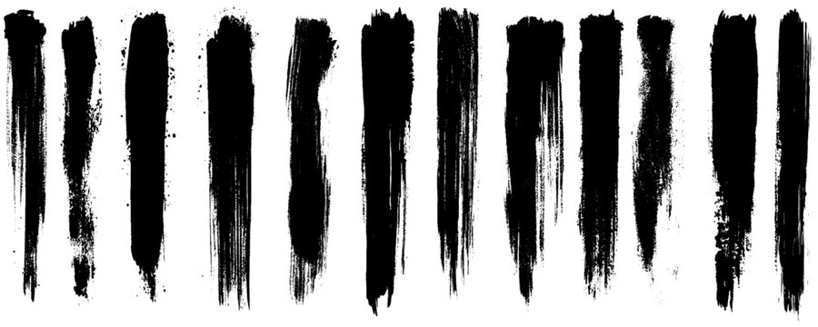 Distressed Black Paint Smear Set with Rough Textured Edges. 