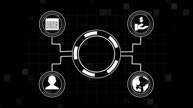 Digital infographic with icons for person and globe. Digital infographic center connected. Professional digital infographic for data visualization and business information.