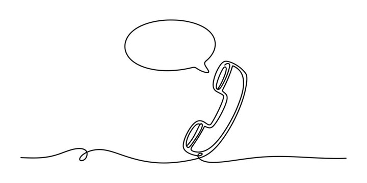 Continuous one line drawing of a retro telephone handset with a speech bubble for communication and customer service concept Vector, illustration