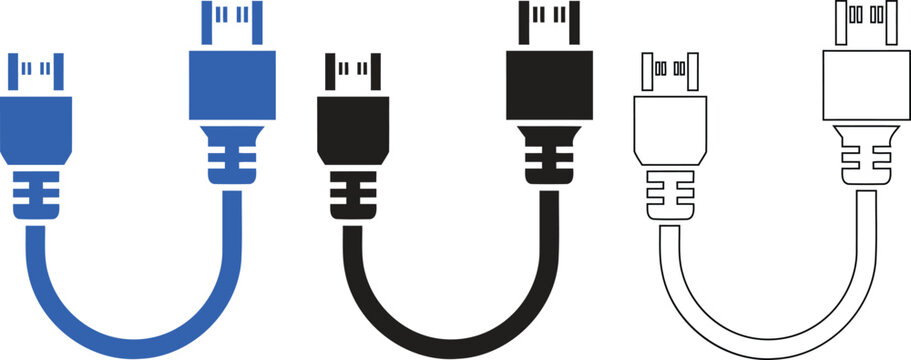 Usb connector types a silhouette illustration of various cables