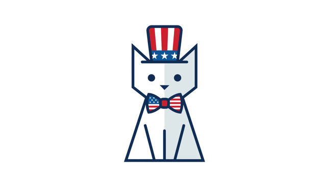 Patriotic Cat Wearing Uncle Sam Hat and Bowtie, Celebrating American Independence