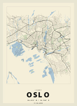 Oslo Norway Minimal City Map Poster Vintage Retro Travel Print
