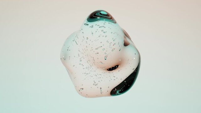 Transparent Liquid Sculpture with Bubble Filled Core and Bright Contrasting Neon Gradient Environment Abstract 3D Background for Creative Advertising