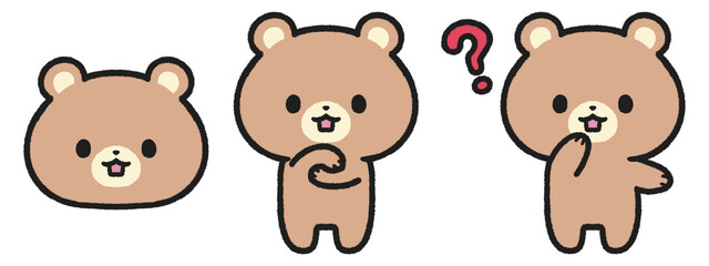 Fototapeta premium 考える、はてなマークを出しているクマのイラストセット