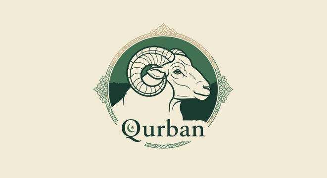 Islamic Qurban ram head emblem with ornamental circular frame