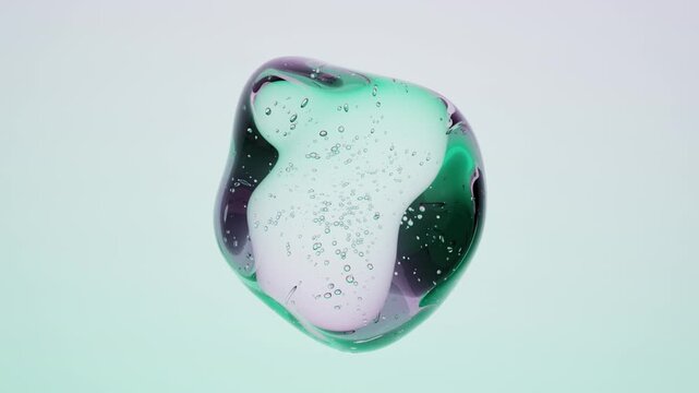 Abstract Neon Liquid Object with Transparent Surface Dynamic Bubble Movement and Vibrant Gradient Background Modern 3D Motion Graphics Element