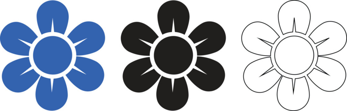 Floral trio blue silhouette and line art flower designs