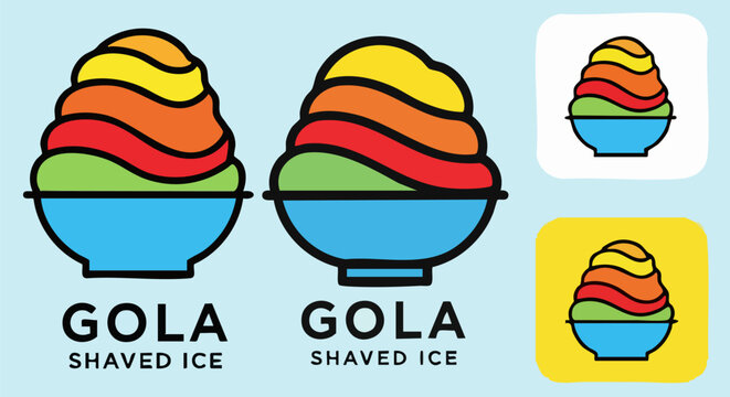 Gola shaved ice logo set, colorful Indian ice gola vector illustration, rainbow snow cone icons for summer food branding and menu design