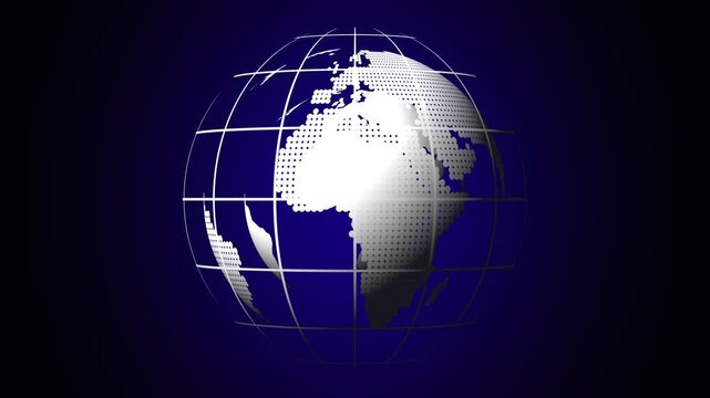 Digital globe with grid lines against dark blue. Digital globe earth world. Luminous digital globe for planetary science and international network technology visualizations art.