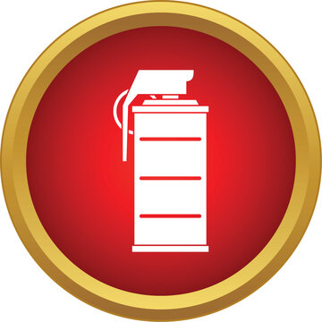 Stun grenade in a red circle with a golden border, presented as a security icon