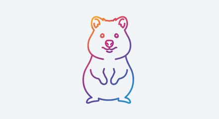 Fototapeta premium Cute cartoon quokka outline with rainbow gradient, happy animal illustration