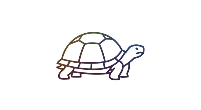 Cute cartoon tortoise illustration, simple line art, white background, colorful shell, slow animal
