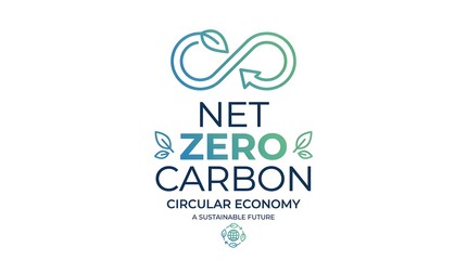 Obraz premium Zero carbon text with green leaf and wind turbine icon isolated on white background 