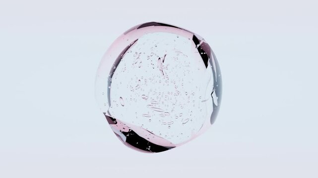 Glowing Abstract 3D Fluid Drop with Crystal Clear Surface Suspended Air Bubbles and Intense Neon Gradient Background Creative Motion Graphics Visual