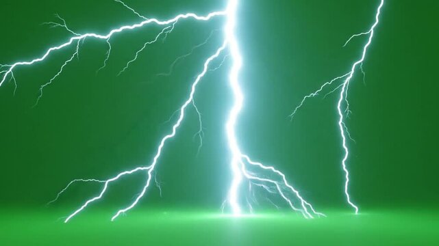Striking electrical discharge illuminates a vibrant green background, showcasing the raw power and captivating energy of a natural phenomenon with dramatic intensity