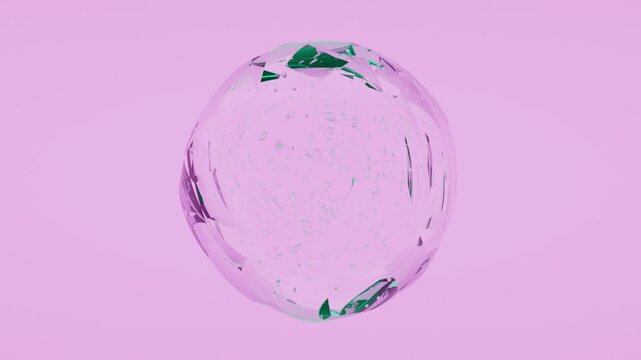 Abstract 3D Transparent Liquid Drop with Air Bubbles Floating in Vibrant Neon Gradient Environment Acid Color Background Dynamic Fluid Motion Render for Modern Creative Design
