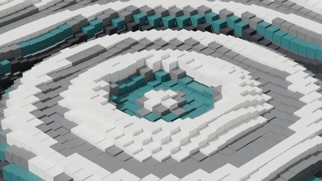 Futuristic Abstract 3D Terrain of Multiple Geometric Forms Undulating in Circular Concentric Waves with Gradient Colors Controlled by Elevation Data High Impact Motion Background for Creative Media