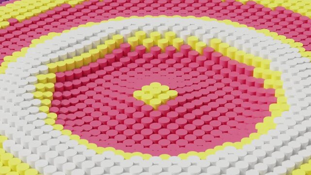 Dynamic Abstract 3D Structure Composed of Cylindric Shapes Reacting to Concentric Wave Patterns While Colors Shift According to Surface Height Creative Motion Design Background for Modern Visual Commu