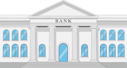 Fototapeta premium Classic bank building exterior vector illustration financial institution facade with columns and entrance for business and economy design