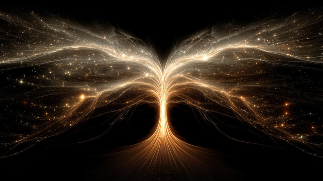 Radiant Fantasy Tree Made of Light Particles and Flowing Energy