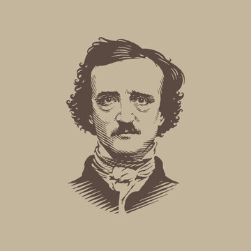 Vintage Portrait of Edgar Allan Poe with Artistic Engraving Style