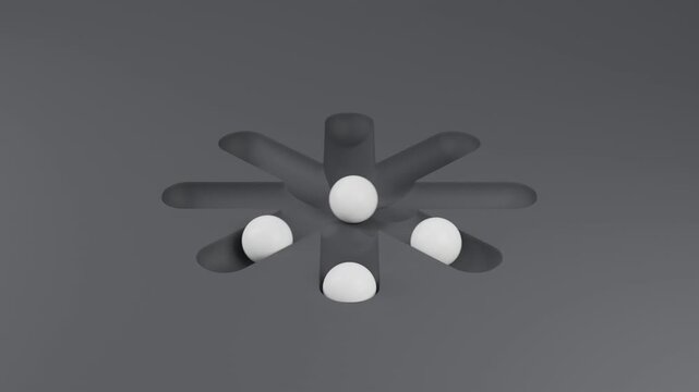 Abstract 3D Background with Four White Spheres Rolling Through Curved Grooves on Dark Gray Surface Minimal Geometric Motion Design Render for Creative Marketing and Visual Communication