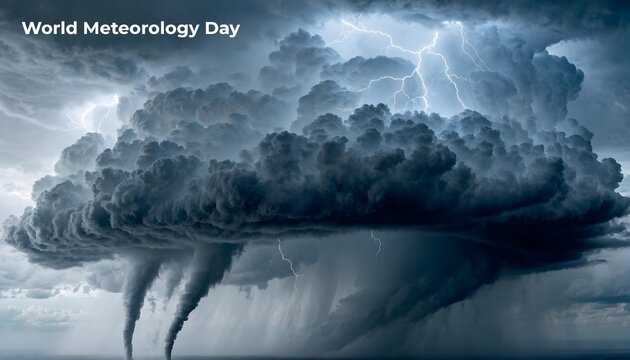 supercell storm formation on world meteorology day with tornadoes and lightning