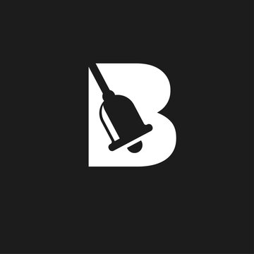 Letter B Bell Logo Design. Minimalist initial B lettermark with integrated ring bell icon in negative space.