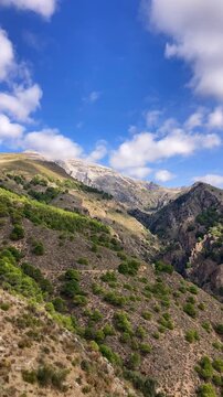 Hiking trail to Colgante bridge (Puente Colgante El Saltillo) over Almanchares river, Sierra Tejeda, Andalusia, Spain