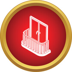 Obraz premium Balcony with a double door and railing in an isometric view as a web icon