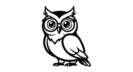 Obraz premium Stylized black and white owl wearing glasses logo icon