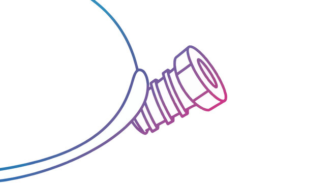 Close-up of a screw and nut on a curved surface, minimalist line art with gradient color