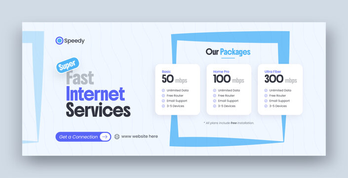 Broadband internet service social media facebook cover & web banner design template with modern pricing table