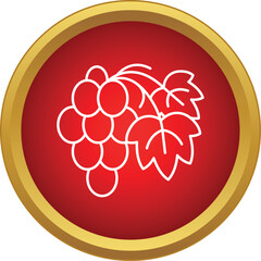 Naklejka premium Grapes with leaves vector icon in red circle with gold border