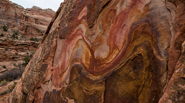 Intricate mineral patterns on a weathered rock surface showcasing geological formations