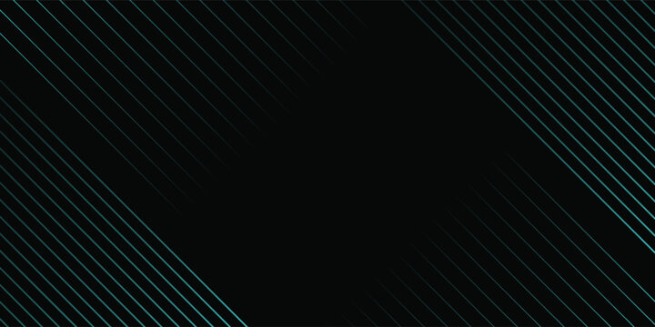 Abstract Dark Background with Cyan Diagonal Lines Frame. Minimalist Technology Background with Central Copyspace for Text. Digital Tech Pattern for Presentation, Header, and Corporate Identity.
