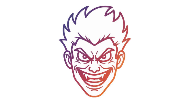 Evil Joker Face Illustration, Grinning Villain Character, Comic Book Style, Gradient Colors