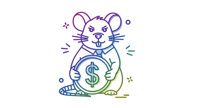 Evil Rat Businessman Holding Dollar Coin, Financial Greed Concept