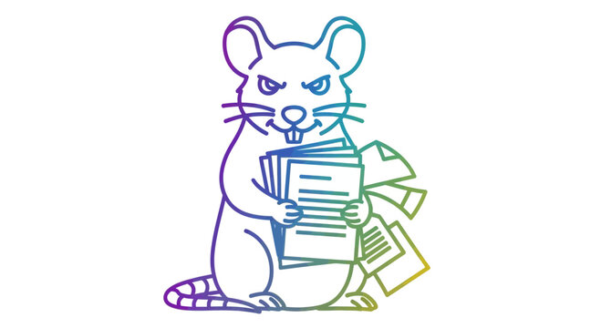Evil rat holding documents, cartoon style, colorful outline, white background