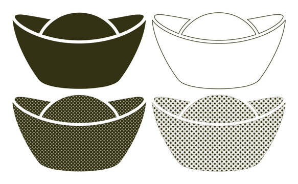 Set of 4 Chinese Gold Ingots Sycee Icons Vector