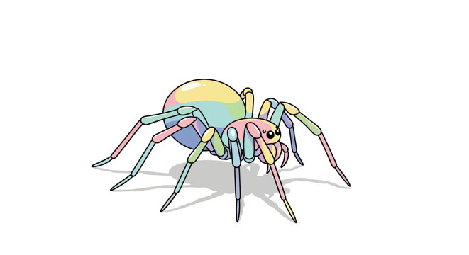 Colorful spider with long legs crawling.
