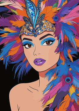 Glamorous Carnival Dancer with Feathered Headdress