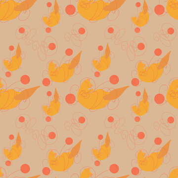 Print. Seamless pattern with cute cats and yarn balls in warm orange tones