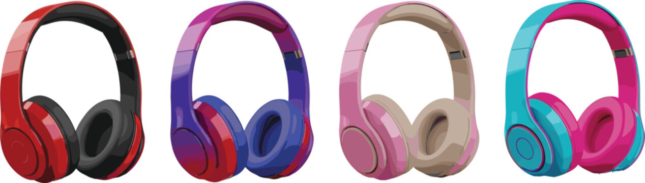 Colorful wireless headphones collection modern audio devices vector illustration music listening accessories for technology and entertainment design