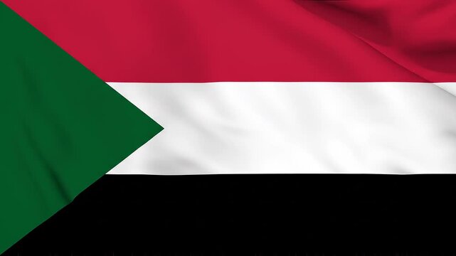"Sudan flag with red, white, black stripes and green triangle, symbolizing heritage, unity, and national identity."