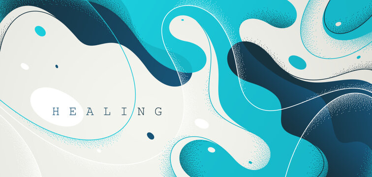Blue lava shapes flow abstract background, vector wallpaper with liquid shapes flowing in dynamic motion, wavy water curves abstraction.