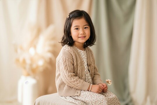 はにかんだ笑顔で笑っている子供