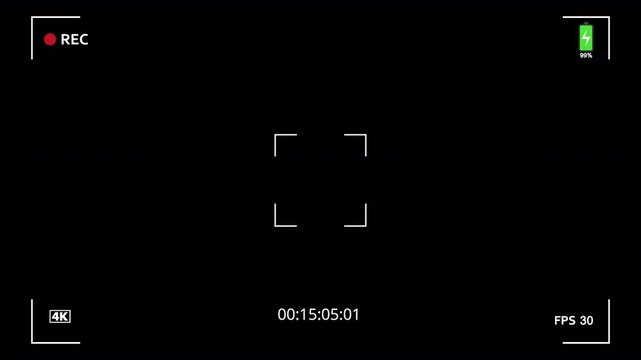 4K Camera Viewfinder Recording Screen Overlay &ndash; REC Indicator Timecode FPS Battery HUD Interface Alpha Background