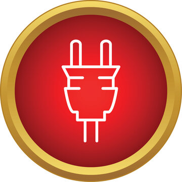 Electrical plug icon on a red circle with gold border representing power, energy, and connection