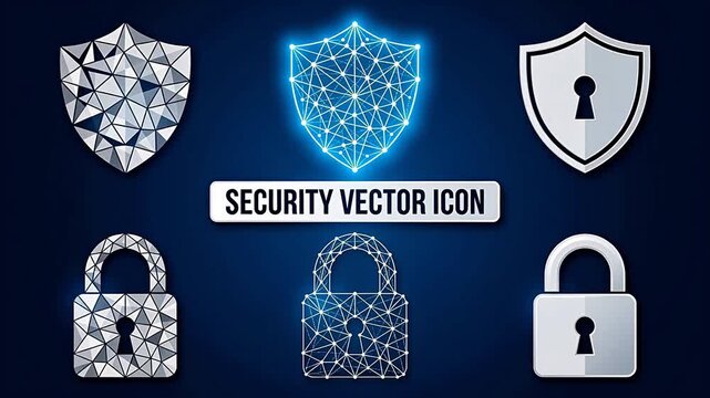 Security icons with shields and locks emphasizing advanced technology and cybersecurity